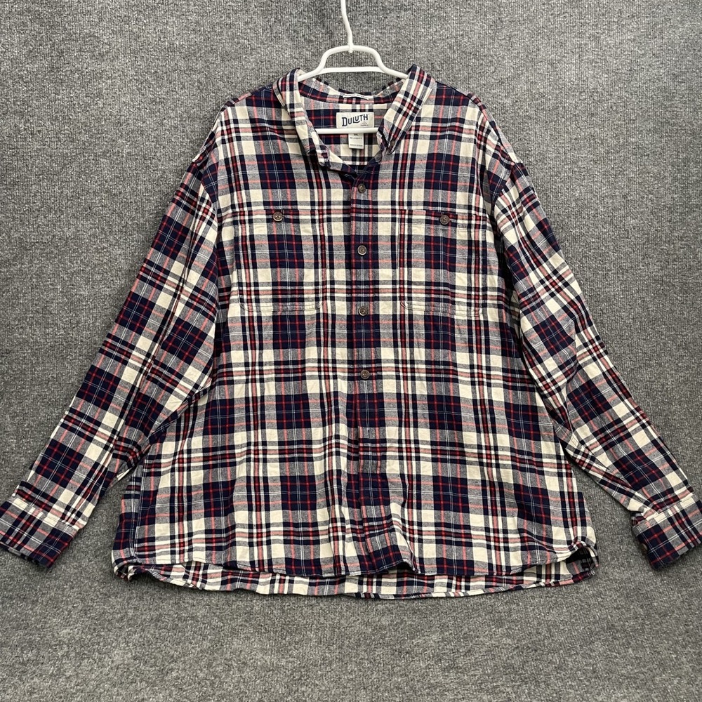 Duluth Untucked Flannel Shirt Mens Sz 3XL Relaxed Fit Plaid Button Up Blue